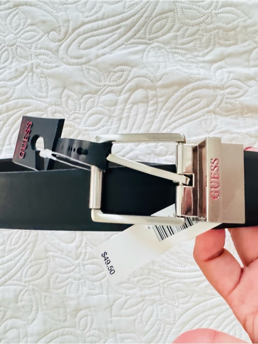 GUESS Men’s Black Leather Belt with Silver Buckle. Size XL. New
